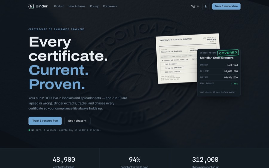 COI Chaser — real product screen